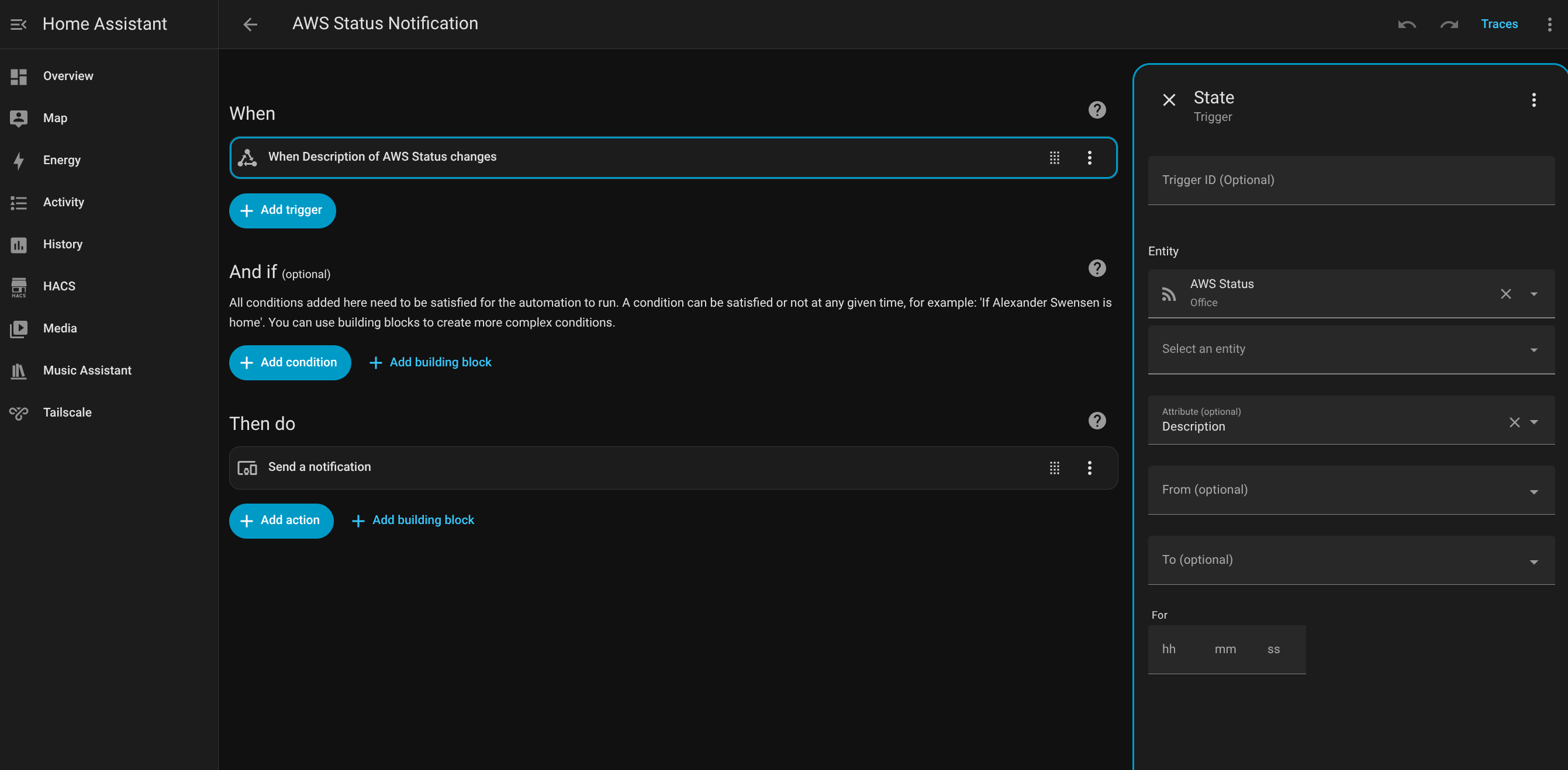 Home Assistant AWS Notification Automation